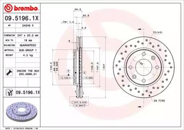 Brembo 09.5196.1X Тормозной диск | перед | - 1