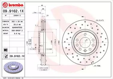 Brembo 09.9162.1X Тормозной диск | перед | - 1