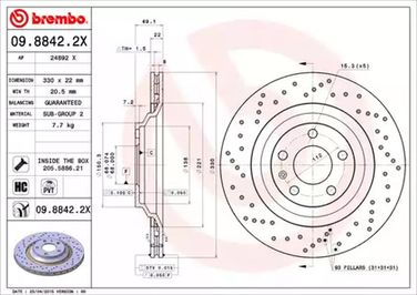 Brembo 09.8842.2X Тормозной диск | зад | - 1