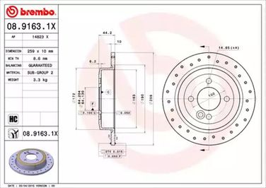 Brembo 08.9163.1X Тормозной диск | зад | - 1