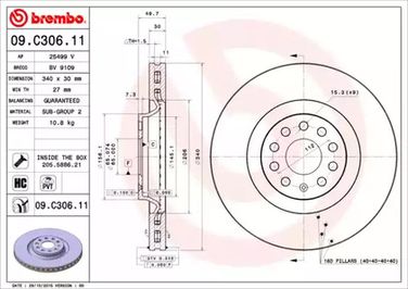Brembo 09.C306.11 Диск тормозной UV Coated | перед | - 1