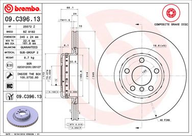 Brembo 09.C396.13 Диск тормозной Composite | зад | - 2