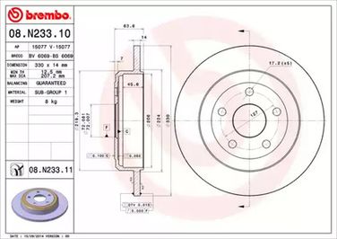 Brembo 08.N233.11 Диск тормозной UV Coated | зад | - 1
