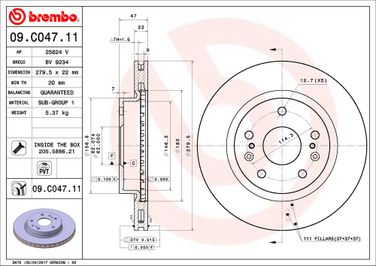 Brembo 09.C047.11 Диск тормозной UV Coated | перед | - 2