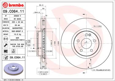 Brembo 09.C064.11 Диск тормозной UV Coated | перед | - 2