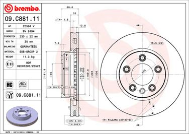 Brembo 09.C881.11 Диск тормозной UV Coated | перед | - 2