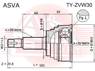 Asva TY-ZVW30 Шрус внешний | перед прав/лев | - 2
