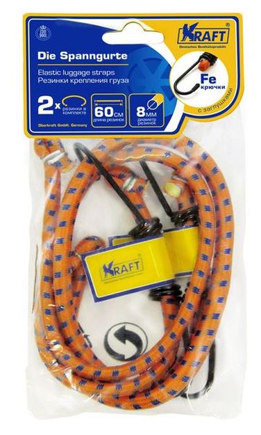 KRAFT KT 860000 Набор резинок 2 шт. 60см, D=8мм (метал. крючки) - 1