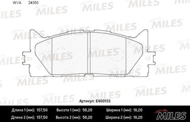 Miles E400133 Колодки тормозные toyota camry V40 06-/v50 11-/lexus ES 240/350 06- передние - 1