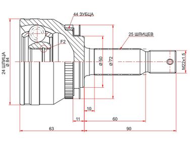SAT MI259A Шрус наружный с кольцом ABS KIA cerato i 04-09/spectra 04-09 | перед прав | - 1