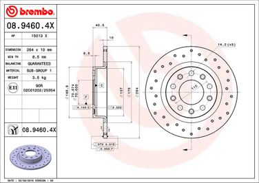 Brembo 08.9460.4X Тормозной диск | зад | - 2