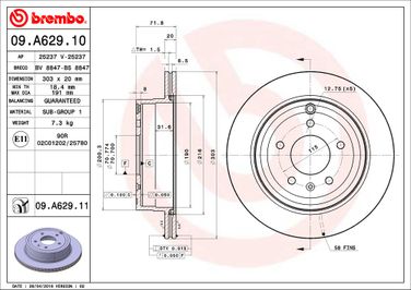 Brembo 09.A629.11 Диск тормозной UV Coated | зад | - 2