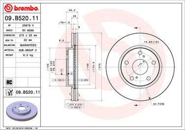 Brembo 09.B520.11 Диск тормозной UV Coated | перед | - 2