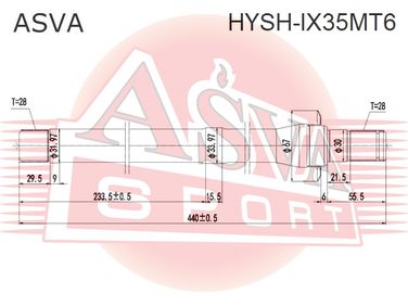 Asva HYSH-IX35MT6 Полуось правая 28x441x28 | перед прав | - 1