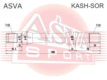 Asva KASH-SOR Полуось правая 30x480x28 | перед прав | - 2