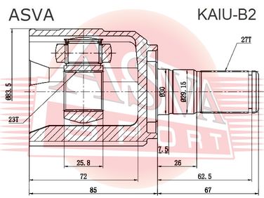 Asva KAIU-B2 Шрус внутренний 23x40x27 | перед | - 2