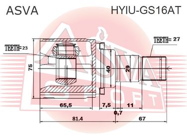 Asva HYIU-GS16AT Шрус внутренний 23x40x27 | перед прав | - 2