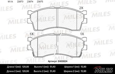 Miles E400024 Колодки тормозные KIA clarus 96-/rio/shuma 00-/spectra (иж) передние - 1