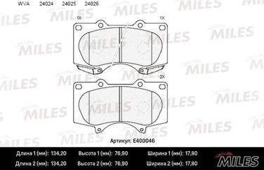 Miles E400046 Колодки тормозные toyota LC 120 4.0/3.0d/mitsubishi pajero 06> передние - 1