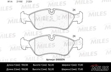 Miles E400074 Колодки тормозные opel vectra a/b/daewoo espero 91-99 передние - 2