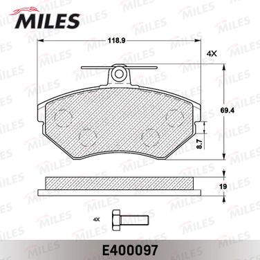 Miles E400097 Колодки тормозные audi A4 1.6/1.8/1.9d 95>00/volkswagen passat 97>00 передние - 2