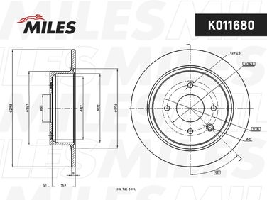 Miles K011680 Диск тормозной nissan tiida 07- задний - 2