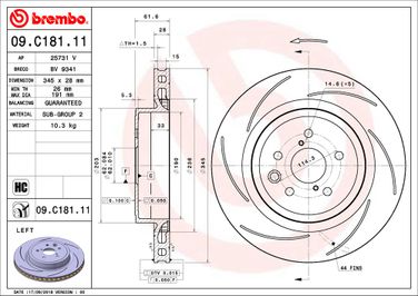 Brembo 09.C181.11 Диск тормозной UV Coated | зад лев | - 2