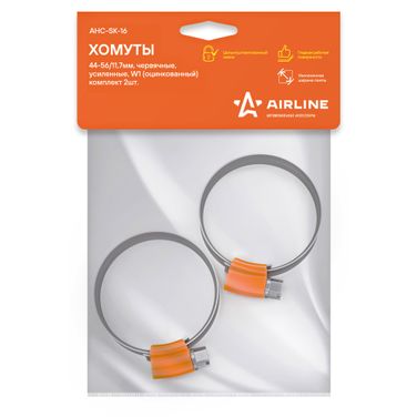 AIRLINE AHC-SK-16 Хомуты 44-56/11,7 мм, червячные, усиленные, W1 (оцинк.), компл. 2 шт. - 2