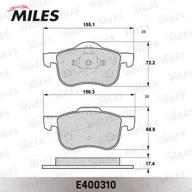 Miles E400310 Колодки тормозные volvo s60/s70/s80/v70/xc70 00- передние - 2