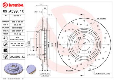 Brembo 09.A599.1X Диск тормозной | перед | - 2