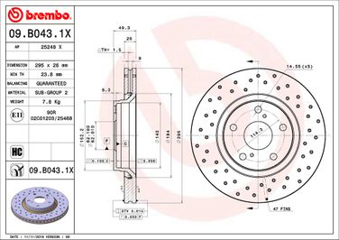 Brembo 09.B043.1X Диск тормозной | перед | - 2