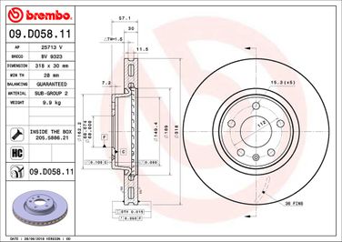 Brembo 09.D058.11 Диск тормозной UV Coated | перед | - 2