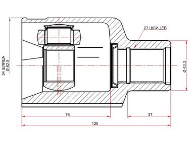 SAT GM-777 Шрус внутренний правый 34x43.2x27 | перед прав | - 2