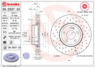 Brembo 09.D527.23 Диск тормозной Co-cast | перед | - 2