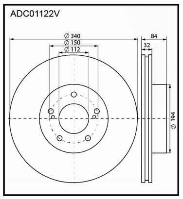Allied Nippon ADC01122V Диск тормозной | перед | - 1