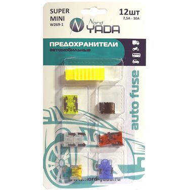Nord Yada 904718 Предохранитель mini (низкий профиль) евро станд.12шт. блист (7.5А,10А,15А,20А,25А-по2шт,5А,30А) - 1