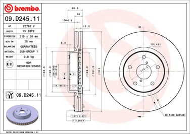 Brembo 09.D245.11 Диск тормозной UV Coated | перед | - 2