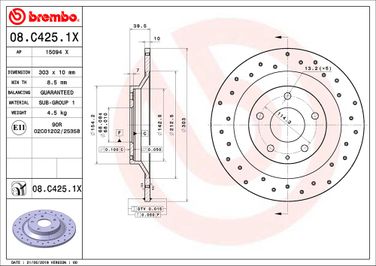 Brembo 08.C425.1X Диск тормозной Xtra | зад | - 2
