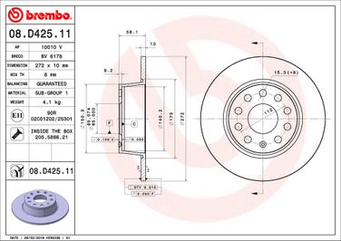 Brembo 08.D425.11 Диск тормозной UV Coated | зад | - 2