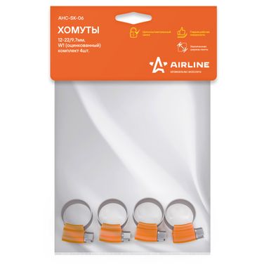 AIRLINE AHC-SK-06 Хомуты 12-22/9,7 мм, червячные, усиленные, W1 (оцинк.), комплект 4 шт. - 2