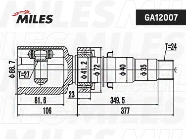 Miles GA12007 Шрус toyota camry acv40/gsv40 2006- внутр. правый - 3