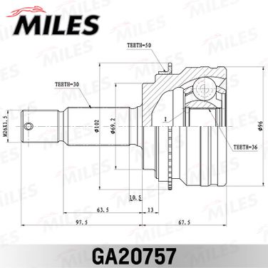 Miles GA20757 Шрус pajero iv/montero v87w/v97w 2006-нар. ABS - 3