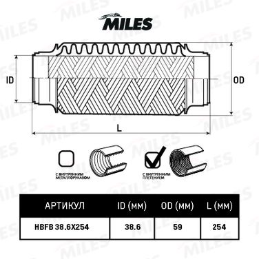 Miles HBFB38.6X254 Труба гофрированная с внутренним плетением 38.6x254 - 2