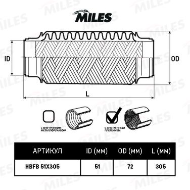Miles HBFB51X305 Труба гофрированная с внутренним плетением 51x305 - 2