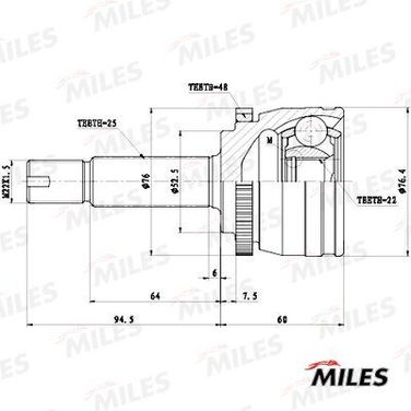 Miles GA20664 Шрус hyundai solaris/kia RIO ii-iii 05- нар. (+abs) - 1