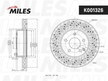 Miles K001326 Диск тормозной mercedes w204/w212 09- передний D=295мм.с перфорацией - 2