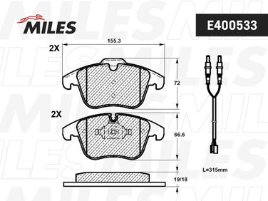 Miles E400533 Колодки тормозные citroen C5 1.6-2.0 08- передние - 2