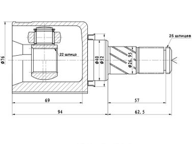 SAT NI657 Шрус внутренний Nissan hr15de mr18de cr12de Y12 C11 K12 JAP qg16 b10rs eur, L, 22/40/25 - 1