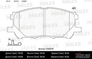 Miles E400214 Колодки тормозные lexus rx300/rx330/rx350 03>08/rx400h 05>09 передние - 1