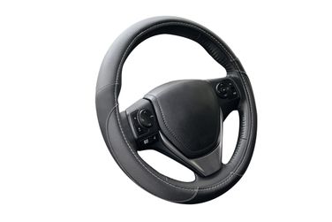 KRAFT KT 800313 Оплетка рулевого колеса эко-кожа гладкая с перфорированными вставками, черная/белая строчка, диаметр 37-39 см, размер м - 4